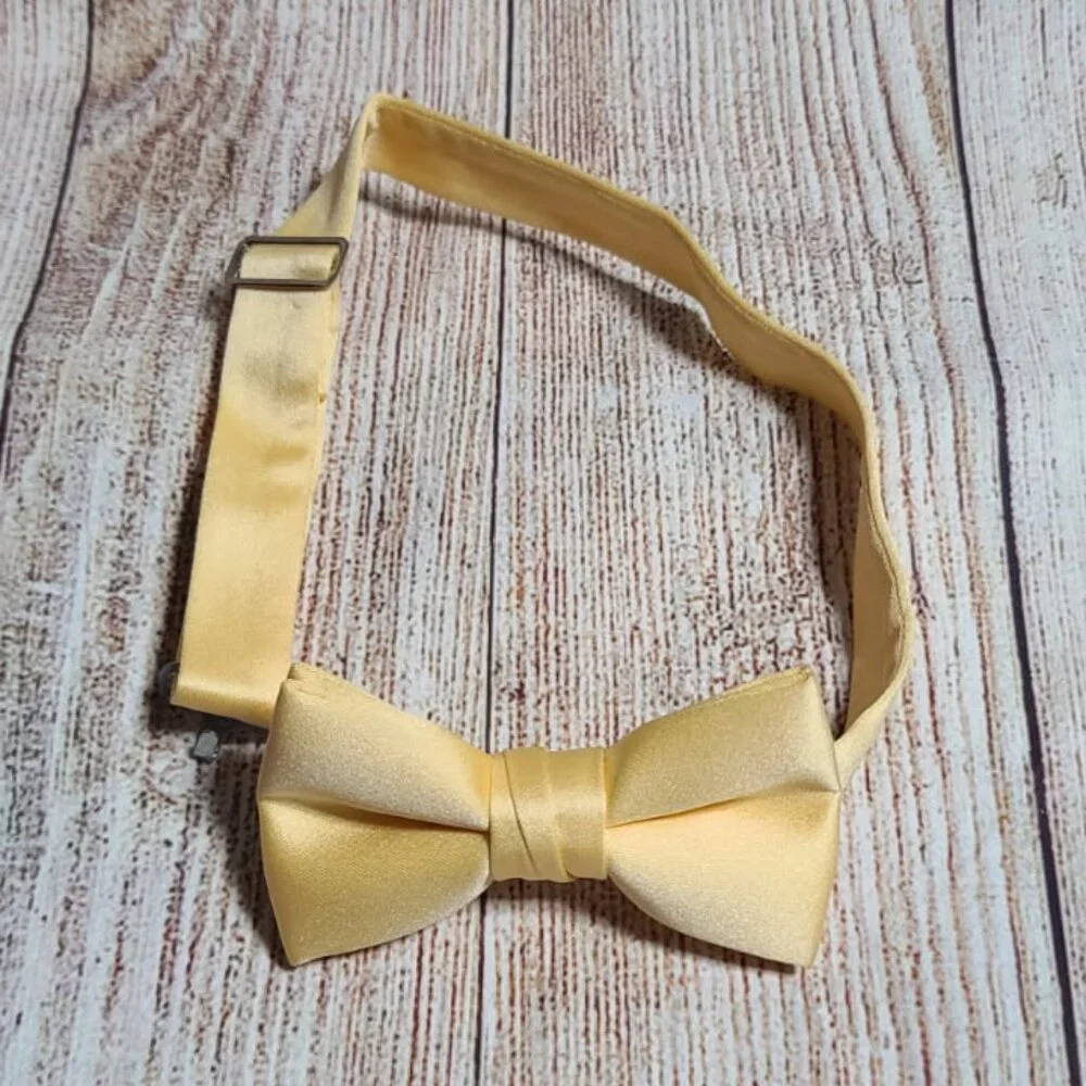 Satin Silk Pre-Tied Bow Tie - Canary Yellow - NEW